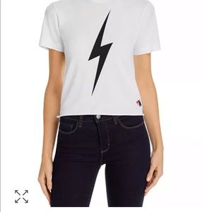 White Aviator Nation Lighting Bolt Crop Tee